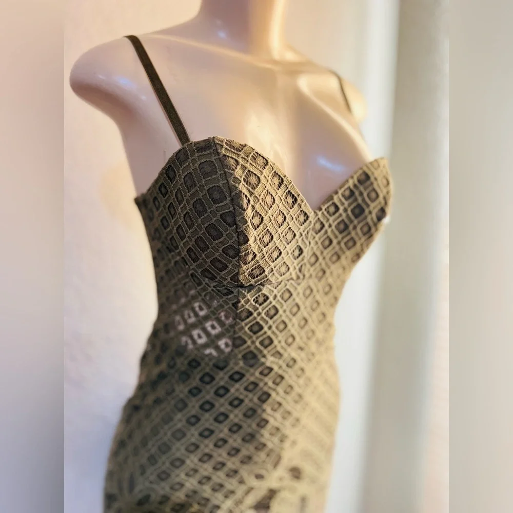 Bebe Olive Green Lace Dress Size 2 shorts under dress